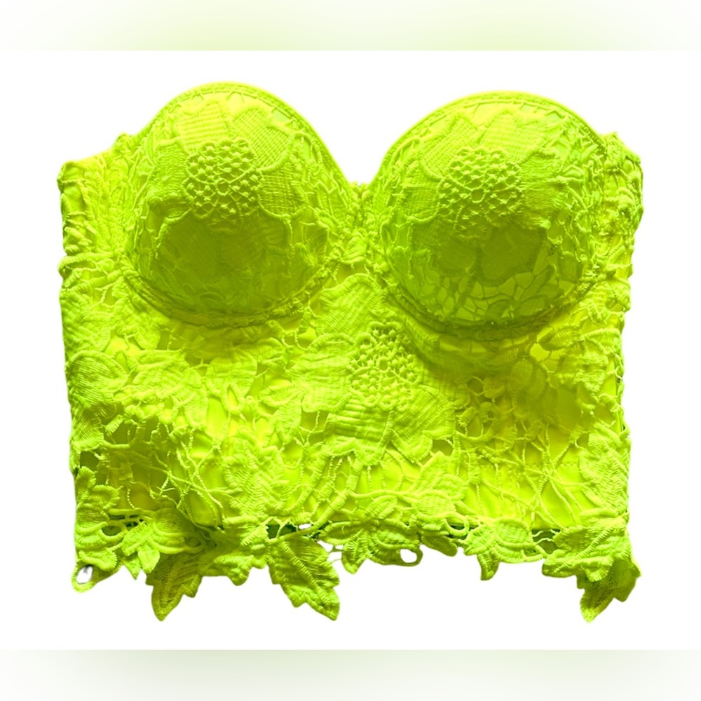 Lydia USA Crochet Corset Top Neon‎ Yellow Size Small